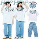 ★期間限定タイムセール★キッズ ダンス衣装 半袖 Tシャツ トップス デニムパンツ かっこいい ジャズダンス ダンスウェア ヒップホップ おしゃれ 派手 ゆった...