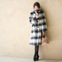 細見え スタイルアップ シャギーチェック チェック 上着 大きめ襟 厚手 S M L 体型カバー 小顔効果 小顔襟 防寒 パーティー 結婚式 オフィス カジュアル 旅行 通勤