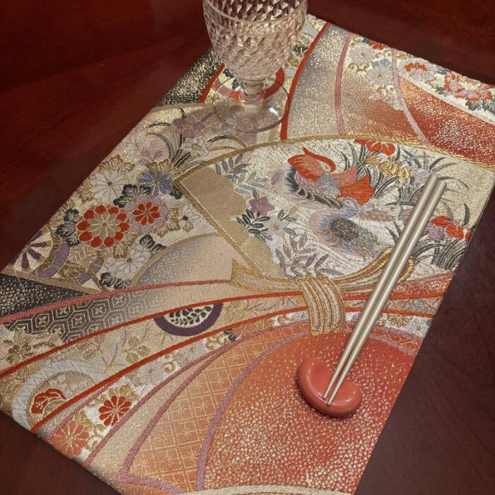 豪華刺繍　高級帯　純金箔　和モダン　テーブルセンター　tr048 新築祝い　結婚祝い　プレゼント　日本製