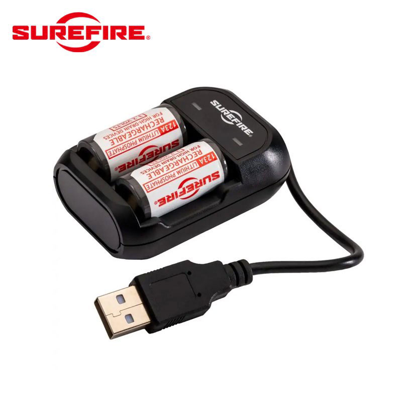 SUREFIRE シュアファイア 123A充電式バッテリー2本 ＆ USB充電器セット Lithium Iron Phosphate Rechargeable Batteries Charger 送料無料 カスタム オプション パーツ サバイバルゲーム サバゲー 装備 ミリタリー