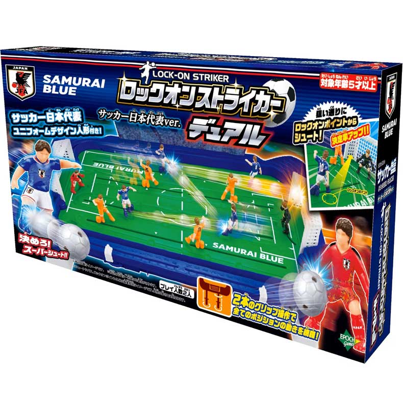 サッカー日本代表2026モデルのサッカー盤です。 2025年11月に発表された新たな日本代表ユニフォームデザインの選手人形を操って遊ぶことが出来ます。 メーカー ：エポック社 商品サイズ：W510×D75×H300(mm) 対象年齢：5歳以上　