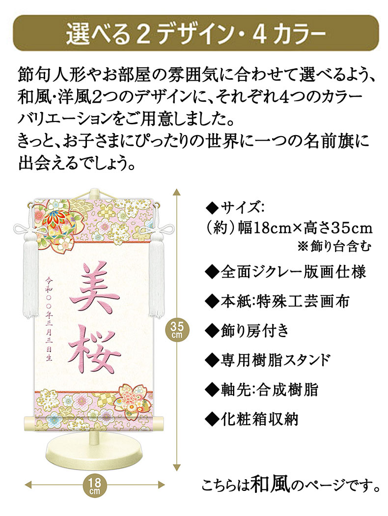 おしゃれな名前タペストリー 名前掛け軸 名前旗 花輪舞 水色 黄色 紫色 桃色 和風 かわいい ひな人形 名入れ 飾り台セット 名入れ代込み 贈り物 お祝い 節句 包装・のし付け無料対応 送料無料