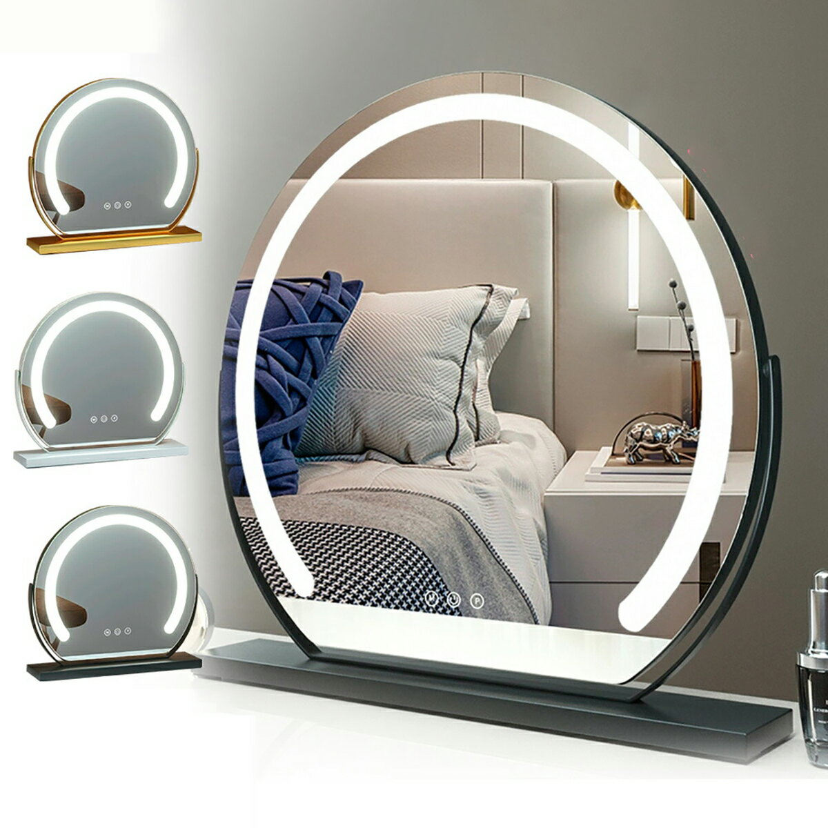 化粧鏡 ledミラー 女優ミラー 卓上ミラー ライト付き 大型 50cm 鏡 化粧鏡 かがみ メイクミラー タッチ..