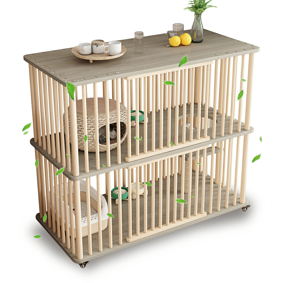 猫 ケージ 猫 ゲージ キャットケージ 1段 /2段 /3段 木製 大型 スリム キャスター 走防止 多頭飼い ケージ 組立簡単 2