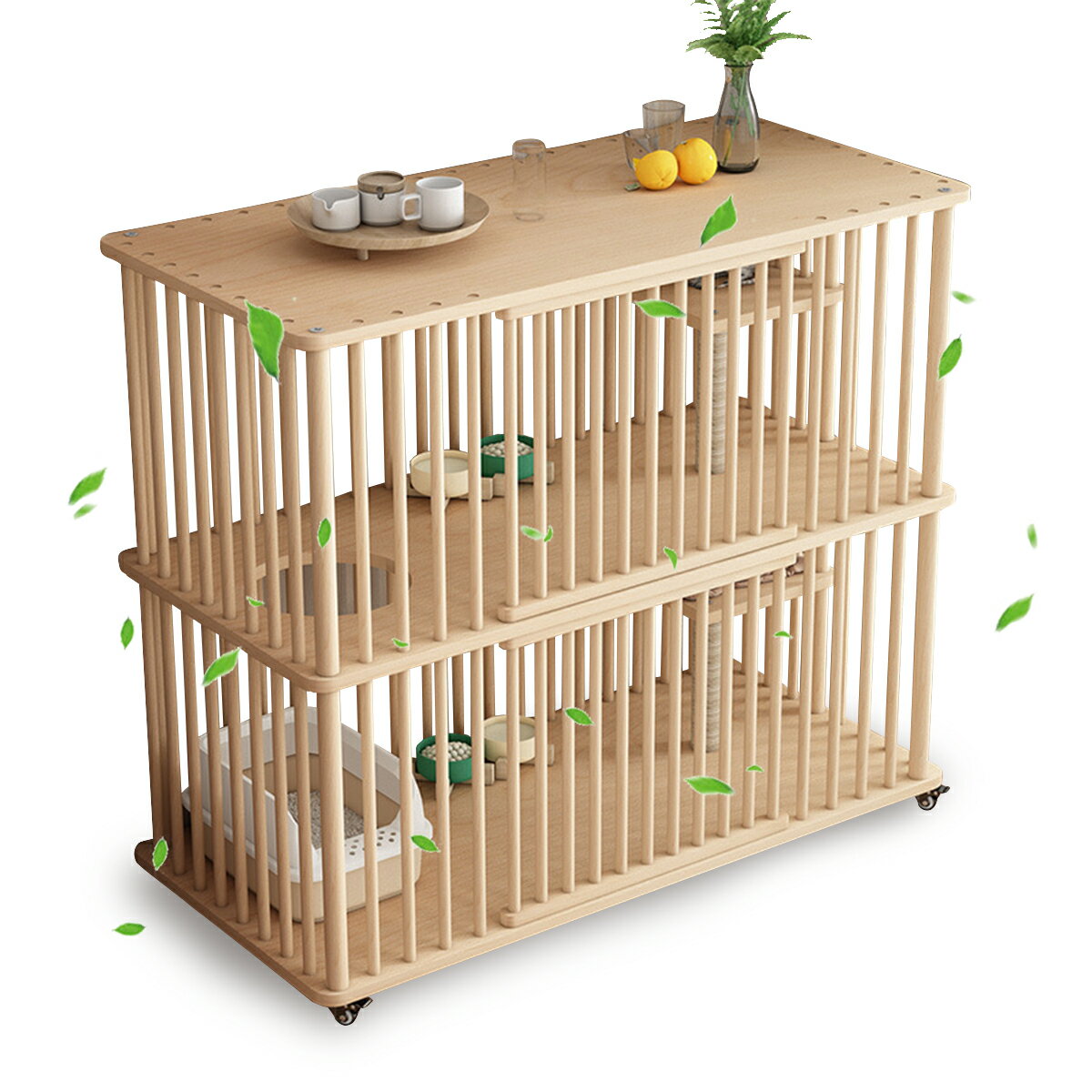 猫 ケージ 猫 ゲージ キャットケージ 1段 /2段 /3段 木製 大型 スリム キャスター 走防止 多頭飼い ケージ 組立簡単 3