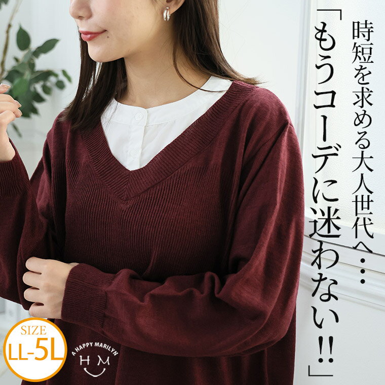 Rakuten - 大きいサイズ レディース トップス | バンド襟 シャツ フェイクプルオーバー _ トップス カットソー プルオーバー LL 3L 4L 5L 長袖 冬 冬物 冬服 ぽっちゃり ゆったり プラスサイズ かわいい おしゃれ カジュアル ナチュラル [640593]