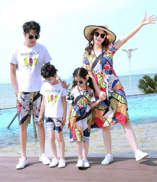 3着送料無料!親子お揃い カップル 上下セット 短袖Tシャツ メンズ レディース Tシャツ ハート柄 ユニセックス おそろい親子服 兄弟 姉妹 ビーチ ペアルック 親子 ペアTシャツ 出産祝い 誕生日プレゼント 子供と親子お揃い服を!セットアップ ワンピース 子供 キッズ