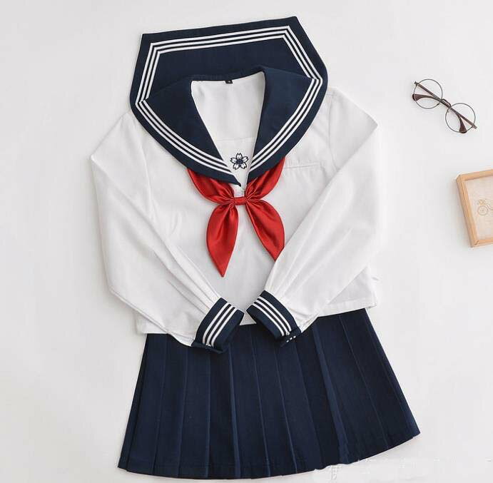 3点セット/S/M/L/XL/セーラー服/長袖/制服/学生/　ユニフォーム JK系　スカート＋上着＋蝶ネクタイ　上下セット　シャツ フリルスカート　パーティグッズ 卒業式 入学式　コスチューム 衣装　櫻柄