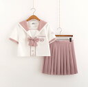 3点セット/S/M/L/XL/セーラー服/短袖/制服/学生/ ユニフォーム JK系 スカート+上着+蝶ネクタイ 上下セット シャツ フリルスカート パーティグッ...