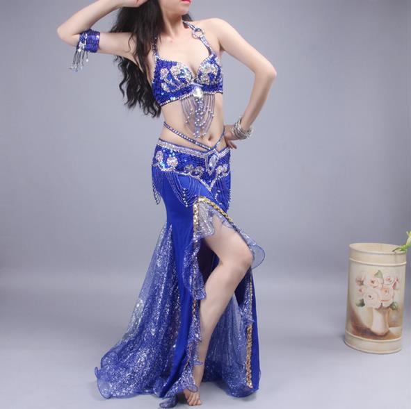 再販売!全サイズ/11色/上下セット+ 腰巻き/3点セット/ベリーダンス衣装/ フリンジ /スパンコール クラーデション/コスチューム / レディース/ 社交ダ...