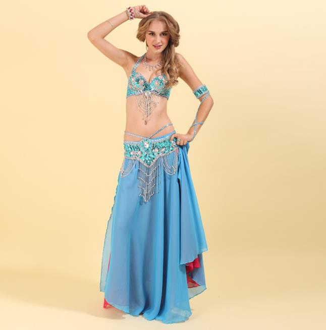 ベリーダンス衣装/上下セット+ 腰巻き/3点セット/ベリーダンス衣装/ フリンジ /スパンコール クラーデション/コスチューム / レディース/ 社交ダンス/ダ...