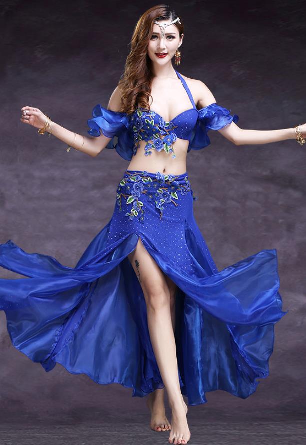 ベリーダンス衣装/上下セット+ 腰巻き/3点セット/ベリーダンス衣装/ フリンジ /スパンコール クラーデション/コスチューム / レディース/ 社交ダンス/ダ...