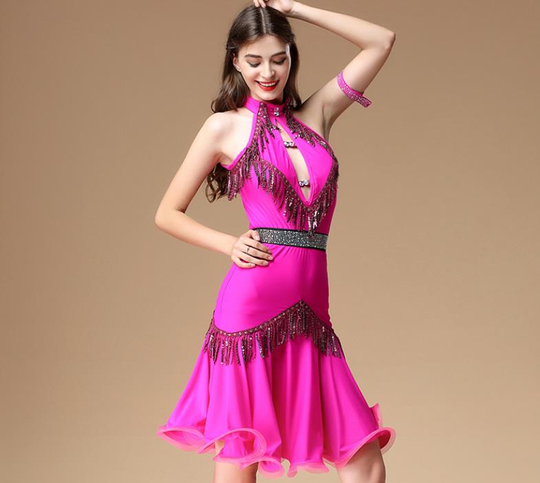 2色/M/L/ラテンダンス衣装/ フリンジ /スパンコール クラーデション/ ワンピース /コスチューム / レディース/ 社交ダンス/ダンス服 /ストレッチ