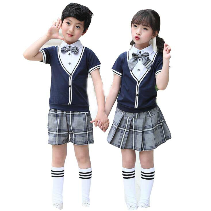 100-160/欧米風/女の子/短袖/スカート/男の子/スーツ/ フォーマル　子供　ジュニア 制服　七五三 卒園式 入園式　記念日　撮影　イベント　幼稚園制服　半袖シャツ/ハーフパンツ　短袖シャツ スカート　ストライプ 縞