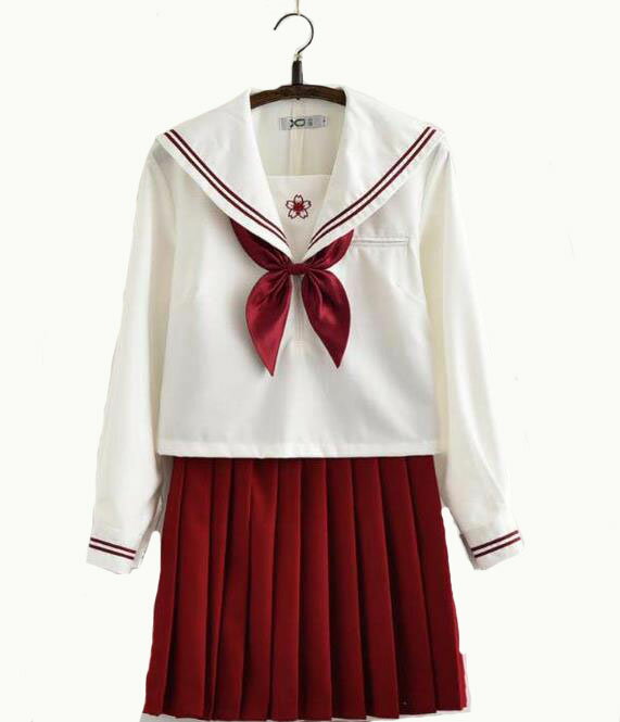 3点セット/S/M/L/XL/セーラー服/長袖/制服/学生/ ユニフォーム JK系 スカート+上着+蝶ネクタイ 上下セット シャツ フリルスカート パーティグッズ 卒業式 入学式 コスチューム 衣装 櫻柄