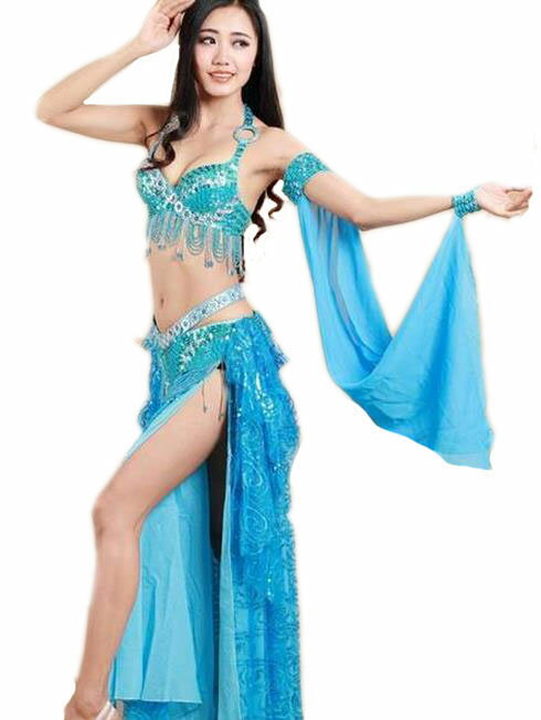 6色/S/M/L/上下セット+ 腰巻き/3点セット/ベリーダンス衣装/ フリンジ /スパンコール クラーデション/コスチューム / レディース/ 社交ダンス/ダ...