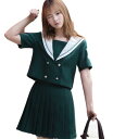 3点セット/S/M/L/XL/セーラー服/短袖/制服/学生/ ユニフォーム JK系 スカート+上着+蝶ネクタイ 上下セット シャツ フリルスカート パーティグッ...