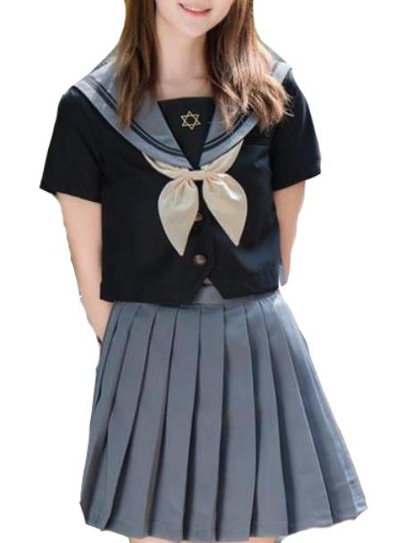 3点セット/S/M/L/XL/セーラー服/短袖/制服/学生/　ユニフォーム JK系　スカート＋上着＋蝶ネクタイ　上下セット　シャツ フリルスカート　パーティグッズ 卒業式 入学式　コスチューム 衣装