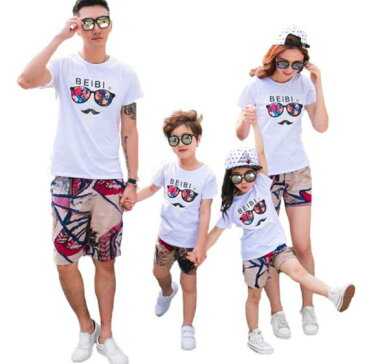 親子お揃い カップル 上下セット 短袖Tシャツ メンズ レディース Tシャツ ハート柄 ユニセックス おそろい親子服 兄弟 姉妹 ビーチ ペアルック 親子 ペアTシャツ 出産祝い 誕生日プレゼント 子供と親子お揃い服を!セットアップ パンツ 子供 キッズ