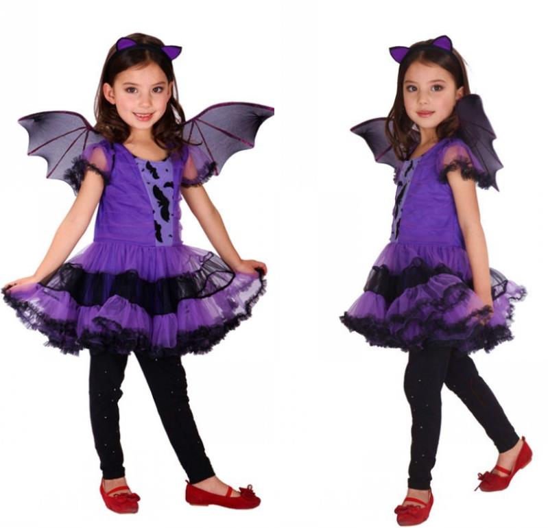M/L/XL/3点セット/女の子/子供 祭り衣装　ハロワイン　カボチャ　魔女 ウィッチ 悪魔 小悪魔　コスプレ　仮装 　女の子　ワンピース 子ども　キッズダンス　演出　発表会　コウモリ 動物　ワンピース＋翼＋髪飾り