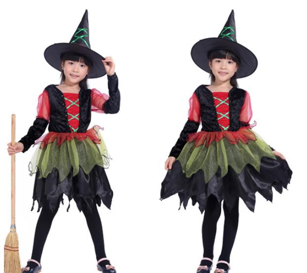 /M/L/XL/2点セット/女の子/子供 祭り衣装　ハロワイン　カボチャ　魔女 ウィッチ 悪魔 小悪魔　コスプレ　仮装 　女の子　ワンピース 子ども　キッズダンス　演出　発表会　ワンピース＋帽子　巫女衣装