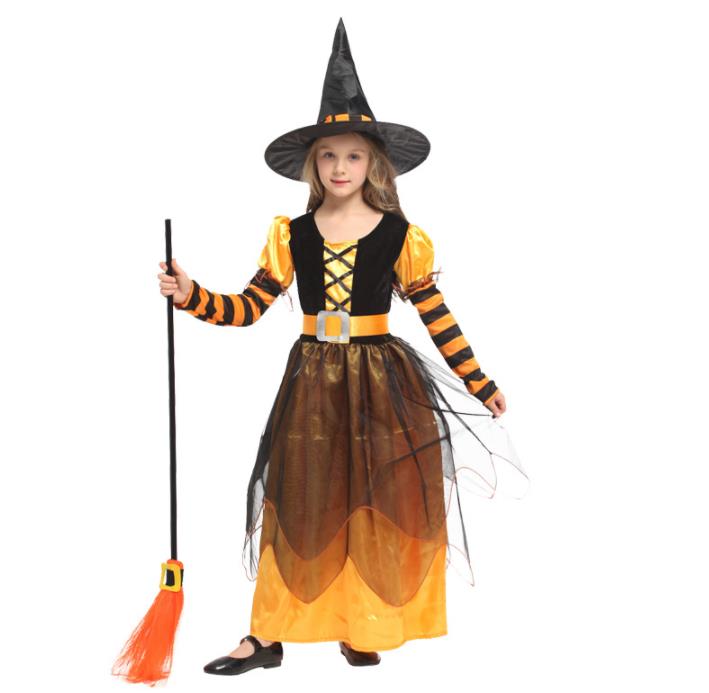 /M/L/XL/2点セット/女の子/子供 祭り衣装　ハロワイン　カボチャ　魔女 ウィッチ 悪魔 小悪魔　コスプレ　仮装 　女の子　ワンピース 子ども　キッズダンス　演出　発表会　ワンピース＋帽子　巫女衣装