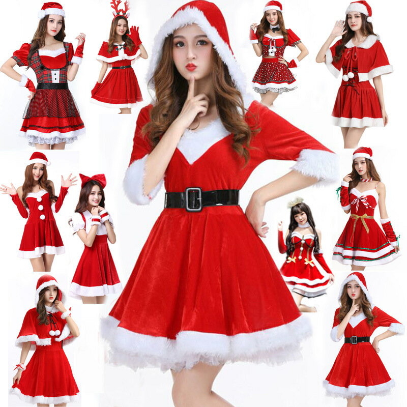 新作 サンタ レディース コスプレ メイド服 コスチューム 衣装 仮装 ハロウィン クリスマス 写真 舞台 演出 ワンピース セット 可愛い 女性 レディース