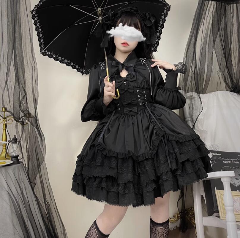 LOLITA ロリータ /黒十字架 /ワンピース JSK OP ゴスロリ コスプレ メイド服 コスチューム 文化祭 学園祭 衣装 仮装 ハロウィン おすすめ 可...