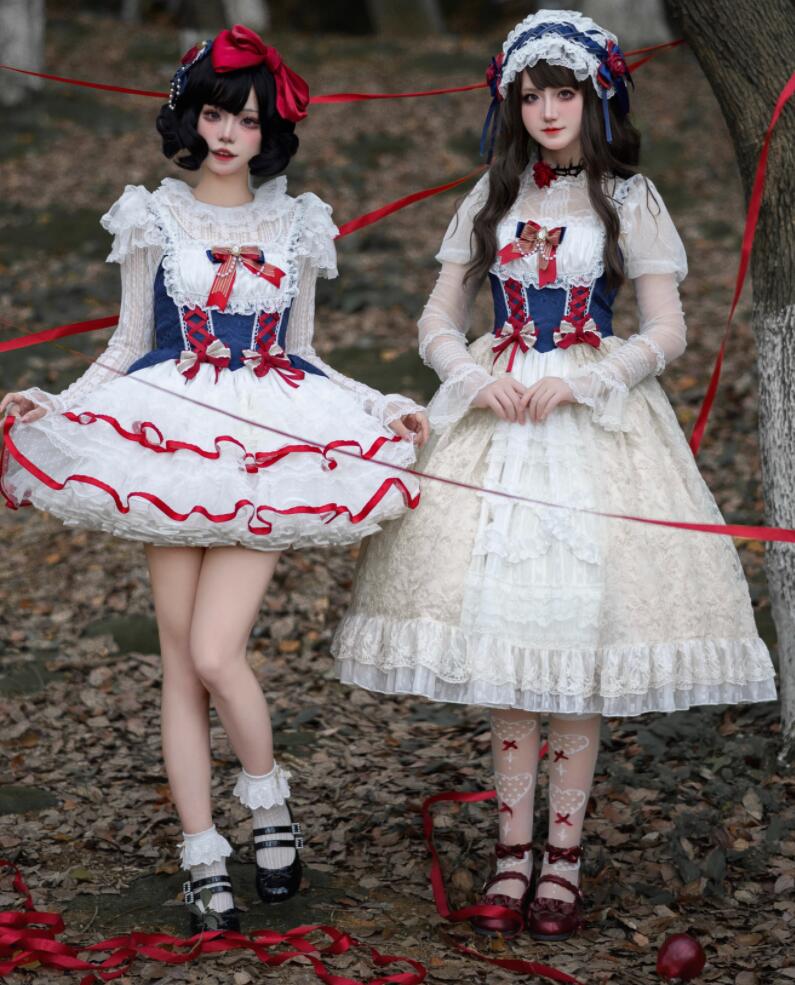 LOLITA ロリータ /白雪姫ドレス//ワンピース　JSK ゴスロリ コスプレ メイド服 コスチューム 文化祭 学園祭 衣装 仮装 ハロウィン おすすめ 可愛い ドレス　日常　写真　舞台　花嫁　洋服　ハロウィーン　人形ドレス ティアードスカート バレエ/白姫