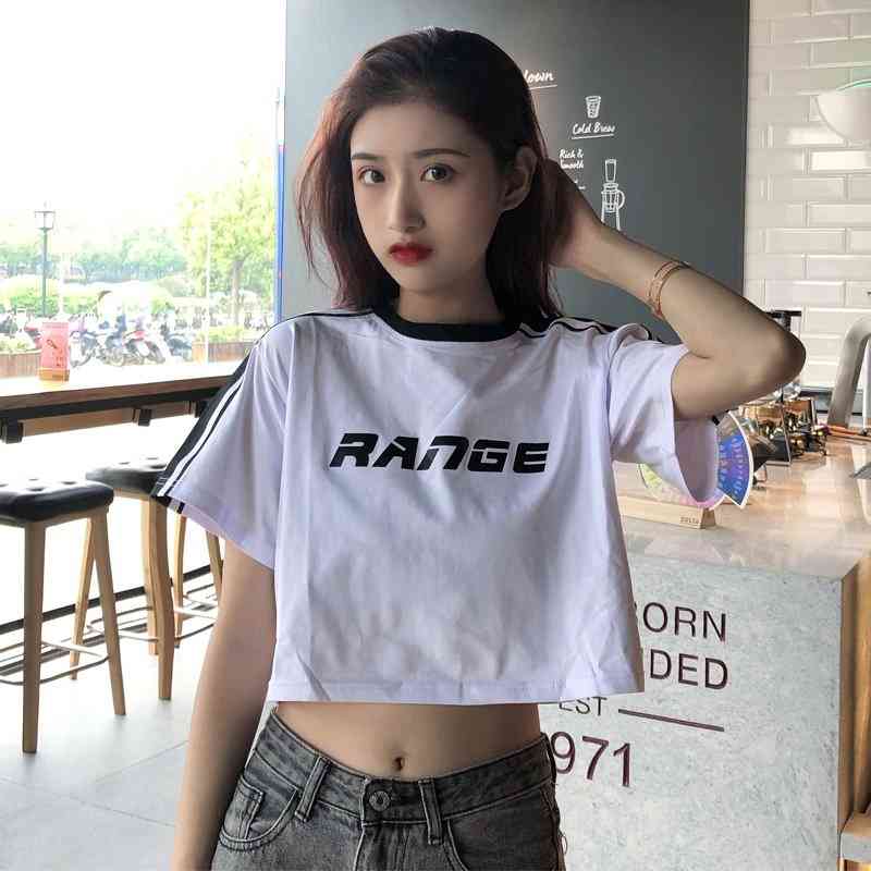 Rakuten - へそ出し レディース 原宿系 夏 ショート丈 韓国ファッション トップス 半袖 Tシャツ ヒップホップ ダンス衣装 ストリート風 カジュアル
