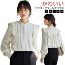 ブラウス レディース トップス シャツ プルオーバー ドレスシャツ 長袖 スタンドカラー フリル ピンタック フレア シンプル エレガント