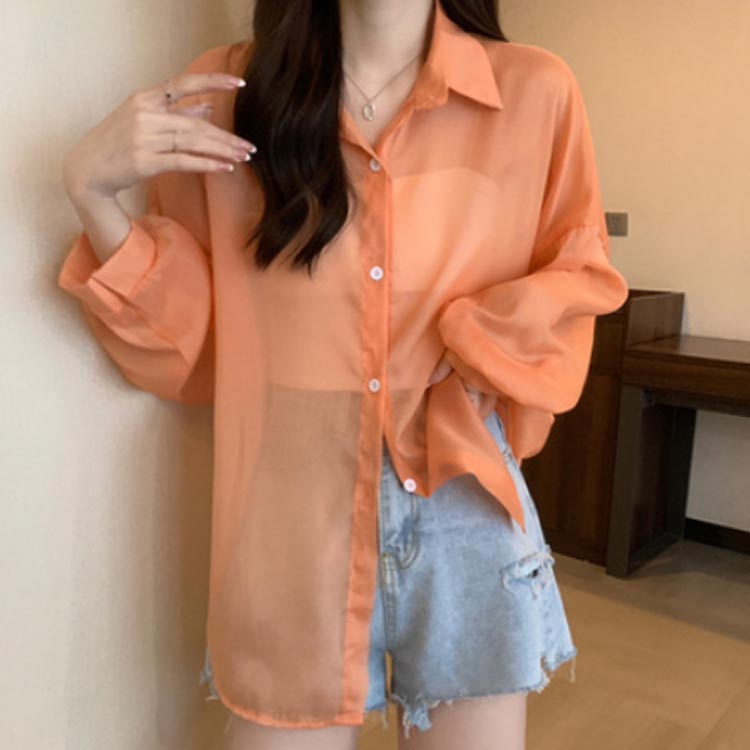 長袖 UVカット シースルー 夏 レディース サマーカーディガン uv カーデ 羽織り 春 シアーブラウス シアーシャツ ママ 薄手 UVカット 軽量 紫外線対策 シンプル UV対策 ふんわり ゆったり カジュアル 透けシャツ お洒落 透け感 カーディガン mina-shop-10002370 minashop サンプル画像3