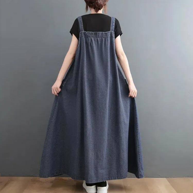 デニム サロペット デニムワンピース 大きいサイズ Aライン ポケット付き ジャンスカー 夏 オーバーオール マキシワンピース 春 ジャンパースカート ワンピ オールインワン 体型カバー ゆったり ロングワンピ ロング