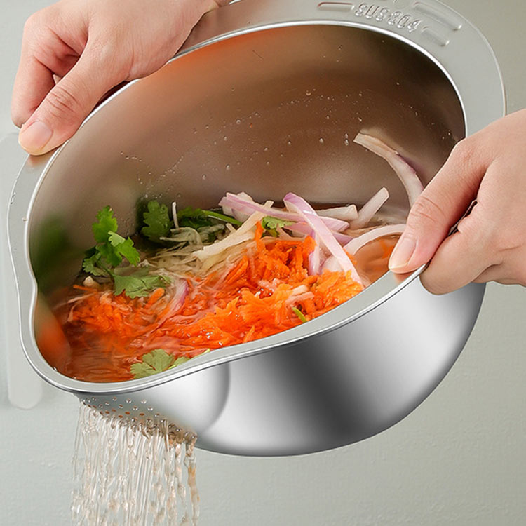 調理用ボール 水切り テンレス鋼 ボウル キッチン用品 千切り ザル 多機能 野菜カッター フルーツ 2点セット 大容量 スライサー 果物洗い スライス 調理用ボール 家庭用 調理器セット 収納便利 初心者 送料無料 mina-shop-10005583 minashop サンプル画像2