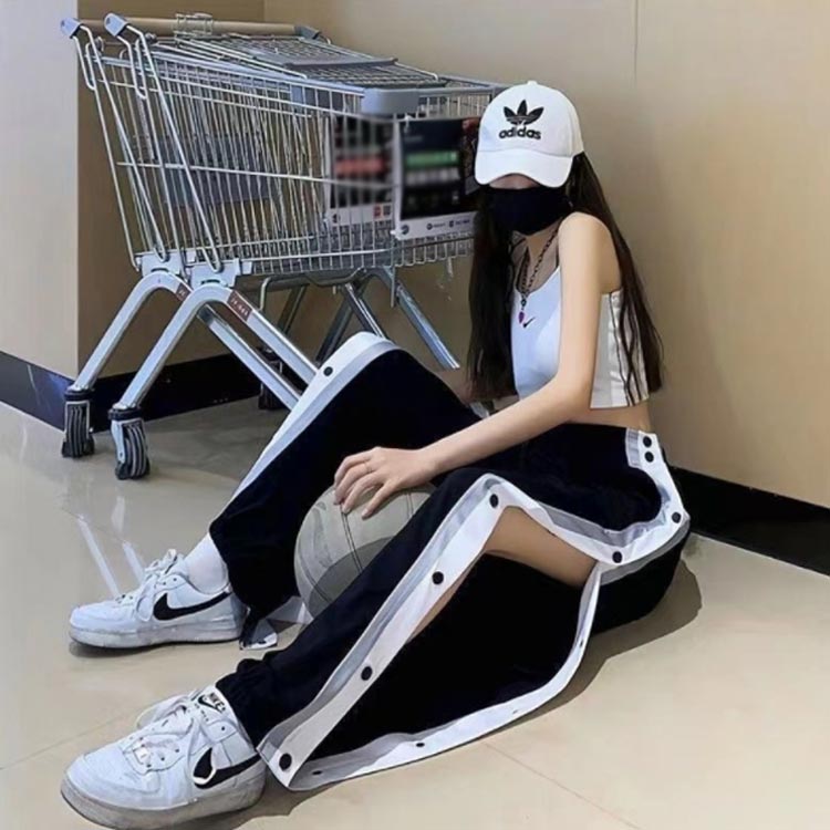 バスケットボールパンツ ジュニア バスパン 女の子 バスケットパンツ 女の子 レディース キッズ 大人 レディース バスケパンツ 裾ボタン サイドボタン サイドライン 長ズボン ロングパンツ ジャージ 下 スナップボタン
