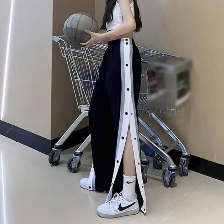 バスケットボールパンツ ジュニア バスパン 女の子 バスケットパンツ 女の子 レディース キッズ 大人 レディース バスケパンツ 裾ボタン サイドボタン サイドライン 長ズボン ロングパンツ ジャージ 下 スナップボタン