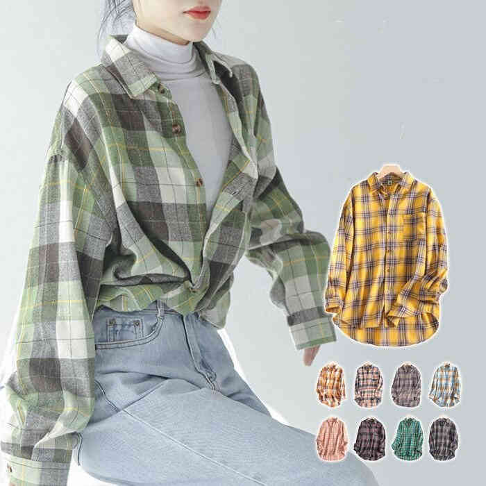 チェックシャツ シャツ 長袖 ブラウス 羽織 カジュアル トップス ゆったり 大人 ネルシャツ ほんのり起毛 チェックシャツ 前開きシャツ