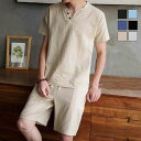 Tシャツ セットアップ ショートパンツ 夏 2点セット 麻 短パン 涼しい 上下 メンズ 上下セット 部屋着 ルームウェア トップス ボトムス 上下セット ズボ...