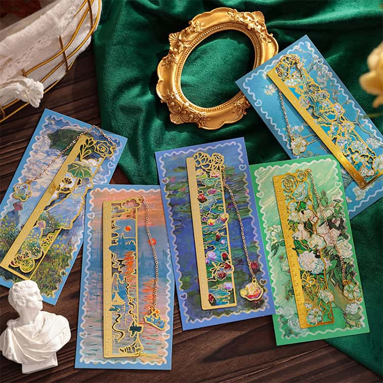 しおり 金属製 ブックマーク 高級感 名画モチーフ クリエイティブ 透かし ブックマーカー 花々が咲き誇る 栞 チャーム付き 読書 ブックマーク ルーラー 定規 読書クリップ 文房具 新学期 入学祝い プレゼント 本好き 癒しグッズ 上品 送料無料 2