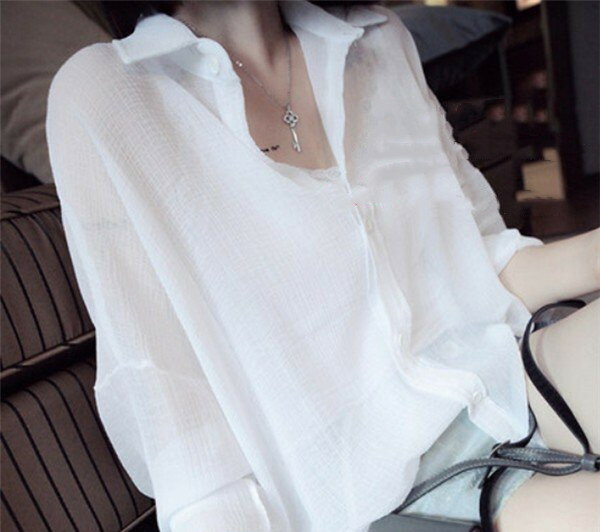 ブラウス 透け感 レディース シフォン シワになりにくい シャツ 長袖 ドロップショルダー ゆったり