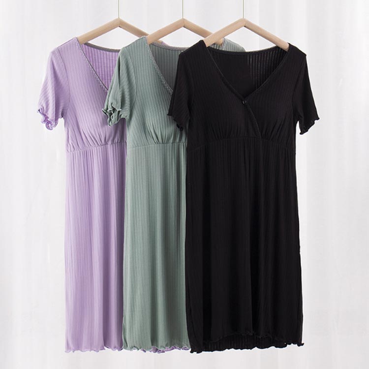 送料無料 マタニティ パジャマ 前開き 春夏 授乳服 ママ ワンピース 半袖 授乳口付...