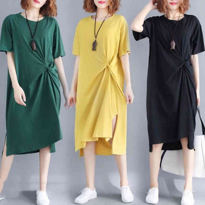 春 ラウンドネック レディース ツイスト 夏 半袖 五分袖 5分袖 ワンピース ワンピース 大きいサイズ T..