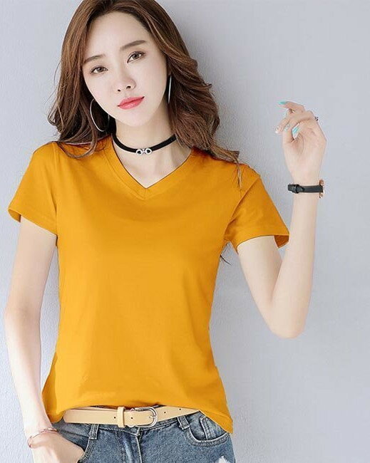 Rakuten - 半袖 夏 レディース サマーTシャツ Vネック シンプル カットソー 半袖Tシャツ Tシャツ 無地Tシャツ 夏Tシャツ 着まわし