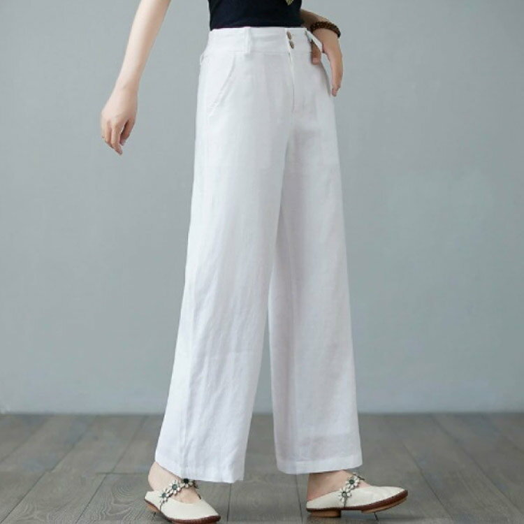 送料無料 リネンパンツ レディース 9分丈 ストレートパンツ ワイドパンツ 夏 きれいめ ポケット付き コットン リネン混 麻 ロングパンツ 長ズボン 体型カバー ゆったり 大人 ボトムス カジュアル シンプル おしゃれ 通勤通学