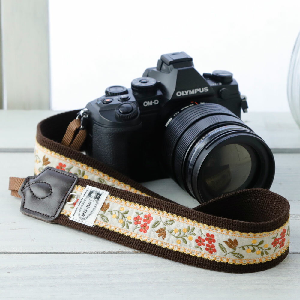 カメラストラップ 一眼レフ かわいい おしゃれ ノスタルジックオレンジフラワー Mi Na おトク ミーナ
