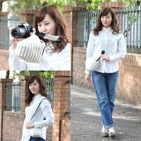 カメラケースcameracaseカメラカバーMI-NAミーナおしゃれかわいい女子一眼レフミラーレス「カメラのお洋服スリム」ナチュラルベーシックボーダー【ビニールコーティングタイプ】