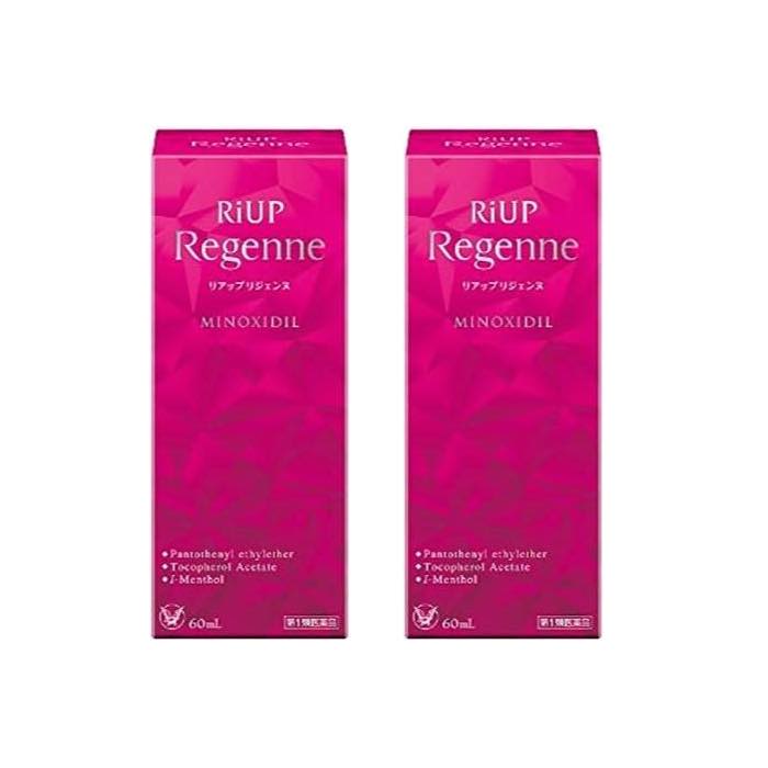 【第1類医薬品】リアップリジェンヌ 60mL 大正製薬 【特徴】 リアップリジェンヌは，女性の壮年性脱毛症に対して，効能・効果が認められた「医薬品」です。 女性の頭皮に着目し，発毛成分ミノキシジルに加え，頭皮環境をととのえる成分を配合しました。 ■有効成分ミノキシジルの効果 ミノキシジルは，壮年性脱毛症の毛包に直接作用して細胞の増殖やタンパク質の合成を促します。 その結果，新しい毛髪が生まれ，また抜けにくい太くしっかりとした毛髪が育ちます。 ■さらに女性の頭皮環境をととのえる成分を配合 パントテニールエチルエーテル・トコフェロール酢酸エステル・l-メントール 添加物：1,3-ブチレングリコール，クエン酸，エタノール，ヒアルロン酸Na 【効能・効果】 壮年性脱毛症における発毛、育毛及び脱毛（抜け毛）の進行予防。