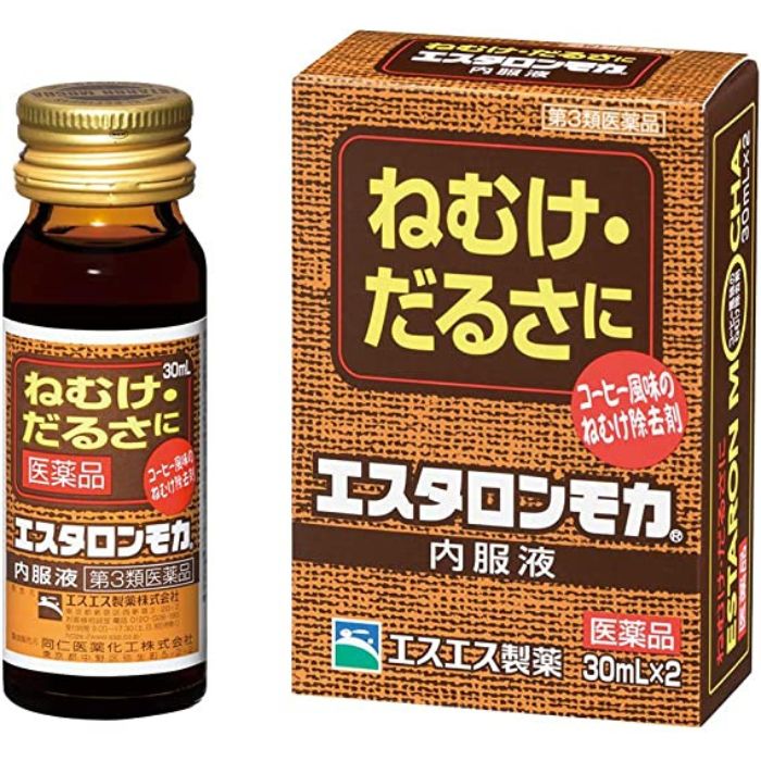 【第3類医薬品】エスタロンモカ内服液 30mL×2本 エスエス製薬 【特徴】 特長1 コーヒー3杯分のカフェインが、ねむけ・だるさを除去 特長2 神経機能の維持に大切なビタミンB群などがカフェインと共に働く 特長3 のみやすいドリンクタイプのねむけ除去剤で、ほろ苦いコーヒー風味 こんな方におすすめ/こんな時におすすめ ・運転中、会議、深夜の残業、受験勉強に 【効能・効果】 眠気・倦怠感の除去