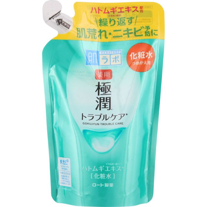 【医薬部外品】肌ラボ 薬用極潤スキンコンディショナー 詰め替え 170mL ロート製薬 【特徴】 「肌ラボ 薬用 極潤 スキンコンディショナー」は、荒れがちな肌を健康的な肌に導く化粧水。抗炎症成分（グリチルリチン酸、イプシロンーアミノカプロン酸）を配合し、ニキビや肌荒れを防ぎます。さらに2つの和漢植物エキスを含む5つのうるおい成分＊を配合。肌にすーっとなじんでうるおいを与え、透明感のあるふっくらやわらかな肌へ導きます。 健康な素肌と同じ弱酸性、無香料、無着色、鉱物油フリー。 エコなつめかえ用もご用意しました。 ＊：ヨクイニンエキス（ハトムギエキス）、ドクダミエキス、カミツレエキス（カモミラエキス（1））、ヒアルロン酸Na-2、スクワラン 【効能・効果】 肌荒れ・ニキビを防ぐ 使用上の注意■してはいけないこと （守らないと現在の症状が悪化したり、副作用・事故がおこりやすくなります） ●傷、はれもの、湿疹、かぶれ等、異常のある部位には使用しないこと。 ●目に入らないように注意し、入ったときはすぐに水又はぬるま湯で洗い流すこと。なお、異常が残る場合は、眼科医に相談すること。 ■相談すること 使用上の相談点 ●肌に異常が生じていないかよく注意して使用すること。 ●使用中、又は使用後日光にあたって、赤み、はれ、かゆみ、刺激、色抜け（白斑等）や黒ずみ等の異常が現れた時は、使用を中止し、皮フ科専門医等へ相談すること。 そのまま使用を続けると症状が悪化することがある。効能・効果肌荒れ・ニキビを防ぐ効能関連注意用法・用量洗顔後、手のひらに適量をとり、肌になじませるようやさしくパッティングしてしみこませてください。用法関連注意成分分量【有効成分】 グリチルリチン酸ジカリウム、イプシロン?アミノカプロン酸 【その他の成分】 ヨクイニンエキス（ハトムギエキス）、ドクダミエキス、カモミラエキス（1）、ヒアルロン酸Na?2、スクラワン、dL?カンフル、BG、トリ2?エチルヘキサン酸グリセリル、L?メントール、POE硬化ヒマシ油、セスキオレイン酸ソルビタン、EDTA?2Na、無水エタノール、エタノール添加物保管及び取扱上の注意●使用後は必ずキャップをしめて、なるべく早く使用すること。 ●高温又は低温の場所、直射日光を避け保管すること。 ●乳幼児の手の届かないところに保管すること。消費者相談窓口ロート製薬株式会社 お客様安心サポートデスク 大阪府大阪市生野区巽西1-8-1 大阪：06-6758-1230 東京：03-5442-6020 9：00-18：00（土・日・祝日を除く）