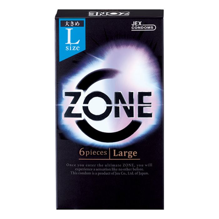 ZONE Largeサイズ 6個 ジェクス ●コンドーム使用時の違和感を解消する独自のゼリーをたっぷり塗布 ●優れたフィット感の天然ラテックスゴム製 ●6個入り 管理医療機器(クラス2) 認証番号：224AKBZX00084000 医療機器認証番号管理医療機器(クラス2) 認証番号：224AKBZX00084000 商品名ZONE Largeサイズ 6個 使用目的または効果 使用方法1．個包装内のコンドームを端に寄せ、反対側にできた十分なスペースを完全に切り離しコンドームにキズをつけないように取り出してください。 2．コンドームの表裏をよく確認した上で、亀頭に密着するように置いてください。本品は、コンドームの先端の空気を抜く必要はありません。 3．コンドームをゆっくりと、両手の指でペニスの根元に向かってころがしながら、根元までかぶぜてください。 4．射精後は、速やかにペニスの根元部分のコンドームを外れないように押さえながら、ゆっくりと膣外に抜き出してください。 5．使用したコンドームは、各自治体の処分方法に従ってください。 取扱上の注意●爪や歯、開封時の個包装のカド、その他硬いものに強く触れないようにしてください。 その時のキズが使用中の破損の原因となります。 ●コンドームは性器接触前にペニスが勃起状態になってから装着してください。 ●性感染症は接触感染ですので、コンドームは必ず性器接触の前に装着してください。 ●避妊を目的とする場合でも、はじめから装着してください。 ●精子は射精時だけでなく、射精前後でも分泌されています。引き続き性行為を行う時は、ご注意ください。 ●コンドームには表裏があります。表裏を間違えると装着できません。 ●体液や精子が付着している場合がありますので、表裏を間違えたら、そのまま使用せず捨ててください。 ●詰りの原因となりますので、使用したコンドームは水洗トイレに流さないでください。 ●コンドームの使用は、1個につき1回限りです。その都度、新しいコンドームをご使用ください。 ●コンドームの適正な使用は、避妊に効果があり、エイズを含む他の多くの性感染症に感染する危険を減少しますが、100％の効果を保証するものではありません。 ●この製品は天然ゴムラテックスを素材にしています天然ゴムラテックスは、かゆみ、発赤、蕁麻疹（じんましん）、むくみ、発熱、呼吸困難、喘息様症状、血圧低下、ショックなどのアレルギー性症状をまれに起こすことがあります。 このような症状を起こした場合には、直ちに使用を中止し、医師に相談してください。 ●コンドームの使用中に、破損や精液漏れ等により膣内への精子の侵入が疑われる場合、緊急避妊という方法により妊娠を回避できることがあります。 その際は、可能な限り速やか（遅くとも72時間以内）に、産婦人科医等を受診してください。 ●相互作用・膣内に挿入する坐剤、外部性器に塗布する軟膏などの医薬品や口紅、ハンドクリームなどの油性物質と接触すると、コンドームが劣化し、破れる危険があります。 コンドームの使用時には、これらと接触しないように注意してください。 ●市販の潤滑剤の中には、コンドームの破損の原因となるものがありますので、追加で潤滑剤を使用する際は、コンドームメーカーの潤滑剤（リューブゼリー等）をご使用ください。 ●性交中に違和感（脱落及び必要以上の伸びなど）を感じたときは、破損に通じるおそれがあるので、使用を中止してください。 ●個包装が明らかに損傷している場合は、それを廃棄して、新しいものを使用してください。 ●このコンドームは男性のペニスに装着し、女性の膣内に挿入する性行為に適用するよう設計されています。これ以外の用途での使用は破れる危険があります。 ●使用期限を過ぎたコンドームは破れる危険がありますので使用しないでください。 保管及び取り扱い上の注意 製造元ジェクス 発売元ジェクス 原産国問い合わせ先ジェクス株式会社 お客様相談室 大阪市中央区谷町2?3?12 06-6942-4416 平日9：30-17：00（土日祝休） 広告文責広告文責：株式会社ミナカラ 電話：03-5544-8282